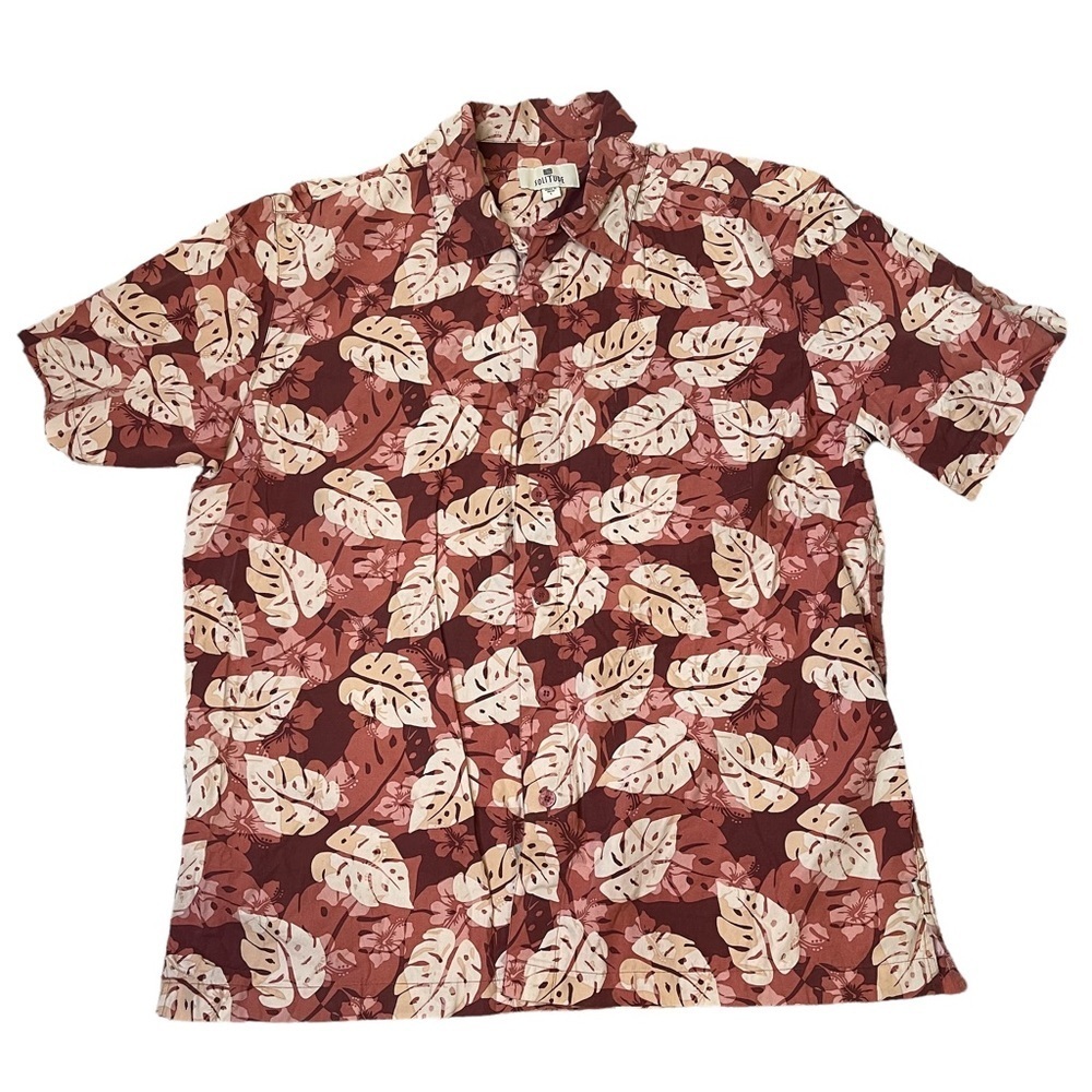 Vintage Solitude Short Sleeve Leaf Print Hawaiian Shirt